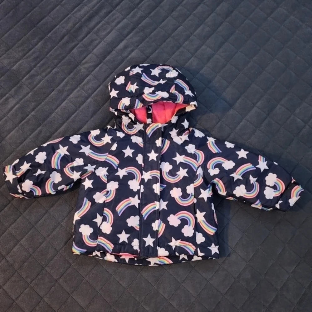 GIRLS NAVY‎ BLUE RAINBOW CLOUD WINTER JACKET SIZE 12-months CHILDREN’S PLACE